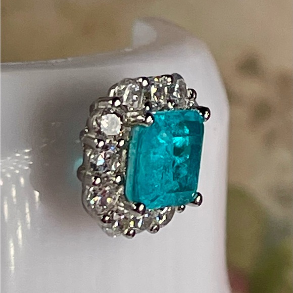 Clearance‼️5.75ct PARAIBA TOURMALINE (RARE)‼️ and White Topaz Silver Earrings. - Picture 9 of 10
